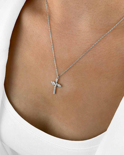 Damen Halskette Silber 925 Anhänger Kreuz + Kristalle 'Theodora', filigrane Silberkette Kreuzanhänger, dünne Kreuzkette mit Steinen