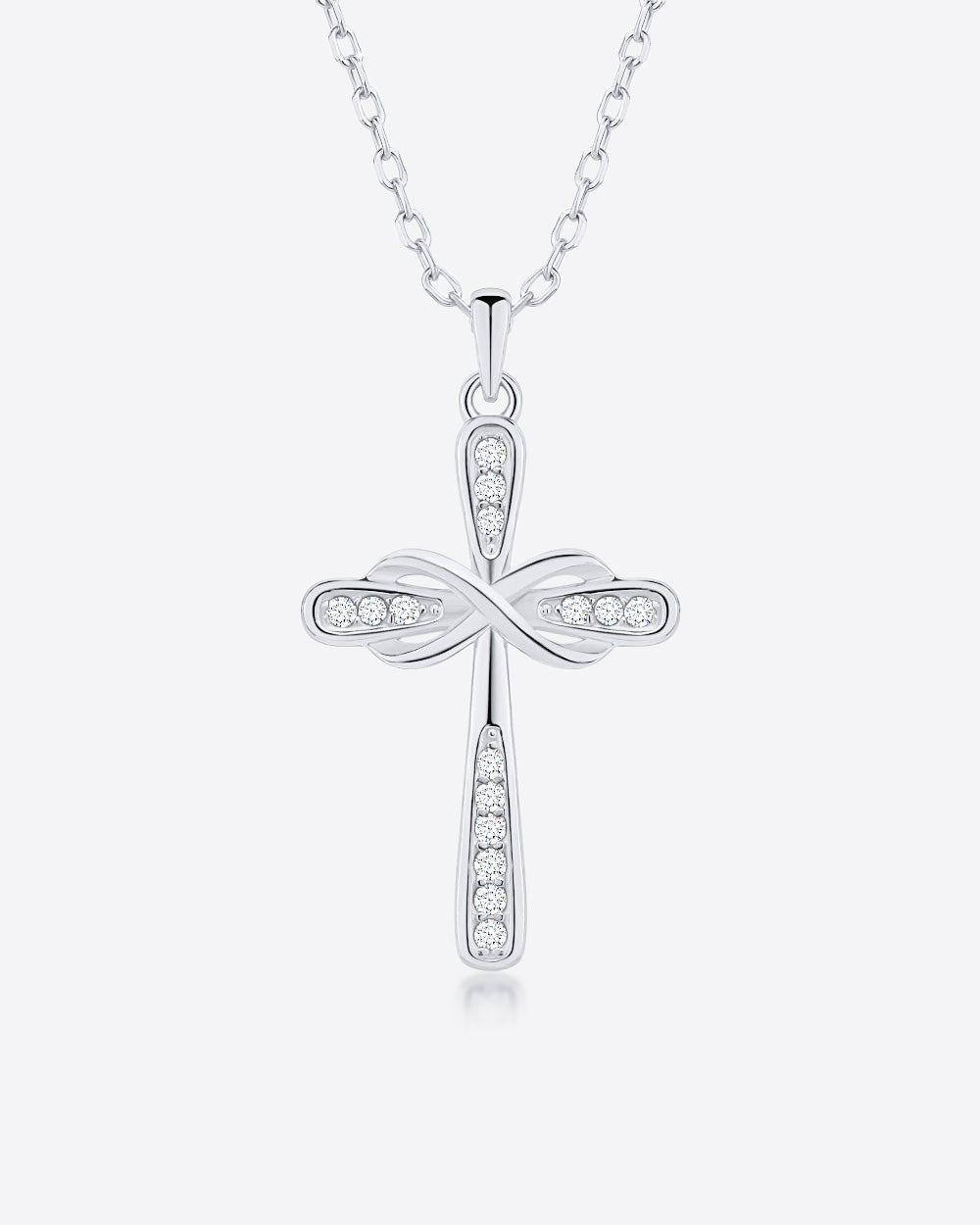 Damen Halskette Silber 925 Anhänger Kreuz + Kristalle 'Theodora', filigrane Silberkette Kreuzanhänger, dünne Kreuzkette mit Steinen
