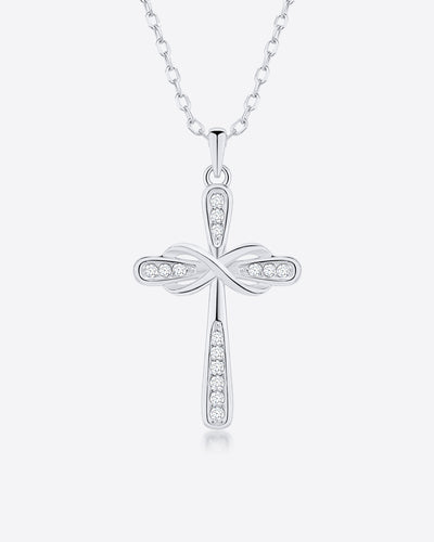 Damen Halskette Silber 925 Anhänger Kreuz + Kristalle 'Theodora', filigrane Silberkette Kreuzanhänger, dünne Kreuzkette mit Steinen