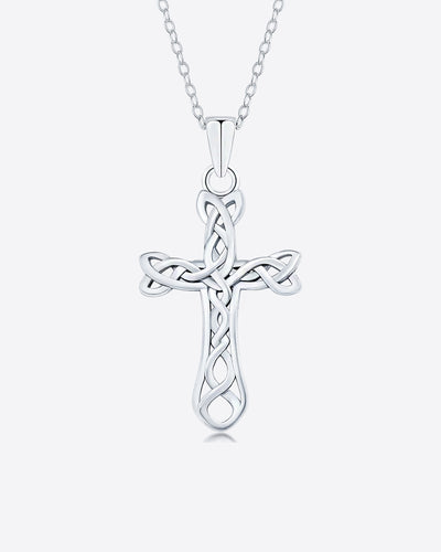 Damen Halskette Silber 925 Anhänger Kreuz 'Faith', filigrane Silberkette & Kreuzanhänger, dünne Kreuzkette keltischer Knoten Kreuz Kette echt Silber