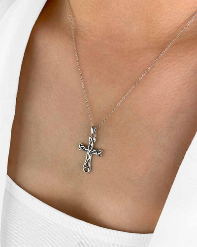 Damen Halskette Silber 925 Anhänger Kreuz 'Faith', filigrane Silberkette & Kreuzanhänger, dünne Kreuzkette keltischer Knoten Kreuz Kette echt Silber