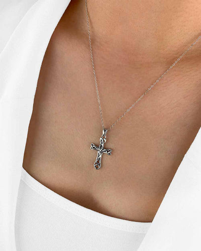 Damen Halskette Silber 925 Anhänger Kreuz 'Faith', filigrane Silberkette & Kreuzanhänger, dünne Kreuzkette keltischer Knoten Kreuz Kette echt Silber