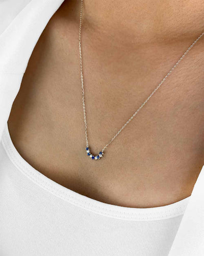 Damen Halskette Silber 925 Anhänger Kristall blau 'Velira', filigrane Silberkette echt & blauer Kristallanhänger, dünne Kette Echtsilber mit Steinen 