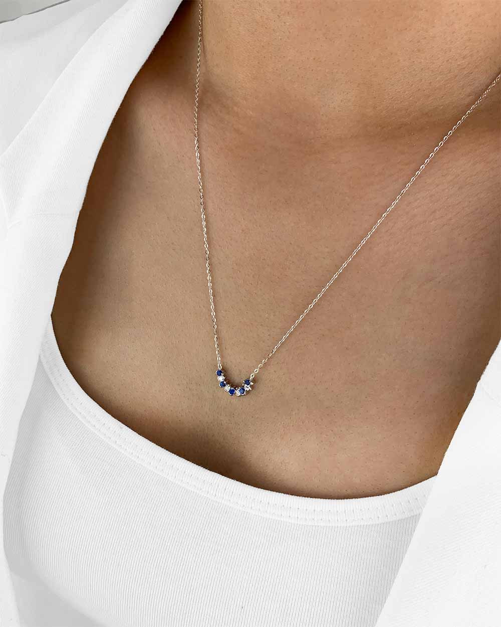 Damen Halskette Silber 925 Anhänger Kristall blau 'Velira', filigrane Silberkette echt & blauer Kristallanhänger, dünne Kette Echtsilber mit Steinen 