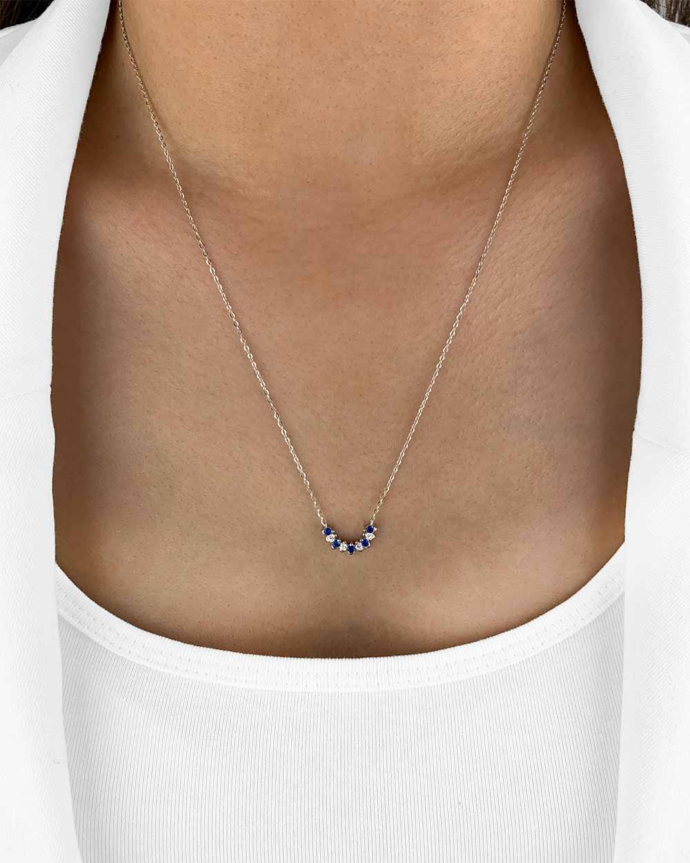 Damen Halskette Silber 925 Anhänger Kristall blau 'Velira', filigrane Silberkette echt & blauer Kristallanhänger, dünne Kette Echtsilber mit Steinen 