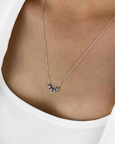 Damen Halskette Silber 925 Anhänger Kristall blau 'Velira', filigrane Silberkette echt & blauer Kristallanhänger, dünne Kette Echtsilber mit Steinen 