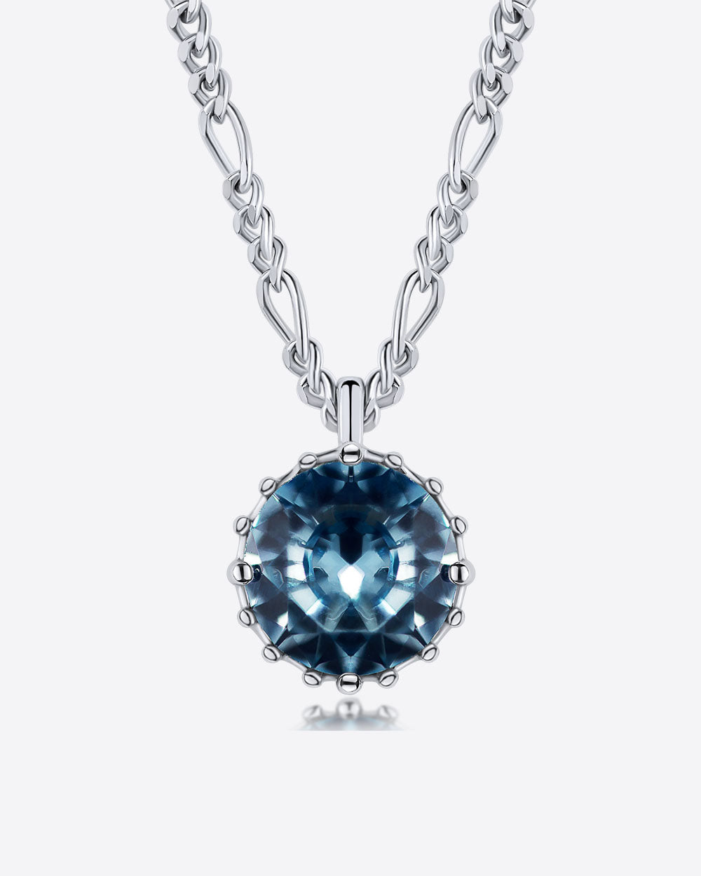 Damen Halskette Silber 925 Anhänger Kristall blau 'Elora', filigrane Silberkette Kristallanhänger klein, Figaro Kette Stein hellblau, DANIEL CLIFFORD