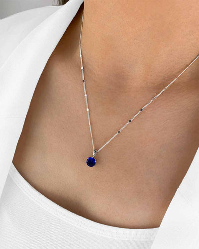 Damen Halskette Silber 925 Anhänger Kristall blau 'Marianne', filigrane Silberkette Kristallanhänger dünne Kette kleiner Stein Frauen Kristallkette