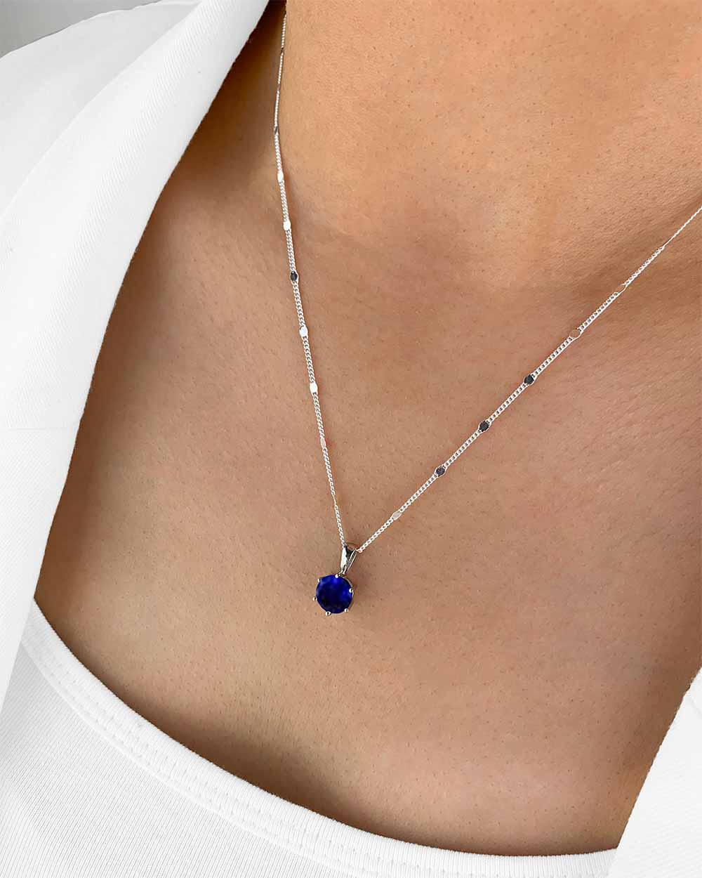 Damen Halskette Silber 925 Anhänger Kristall blau 'Marianne', filigrane Silberkette Kristallanhänger dünne Kette kleiner Stein Frauen Kristallkette