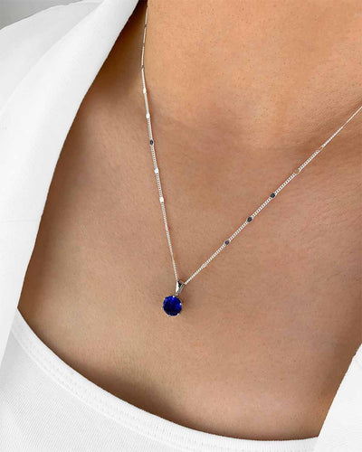 Damen Halskette Silber 925 Anhänger Kristall blau 'Marianne', filigrane Silberkette Kristallanhänger dünne Kette kleiner Stein Frauen Kristallkette