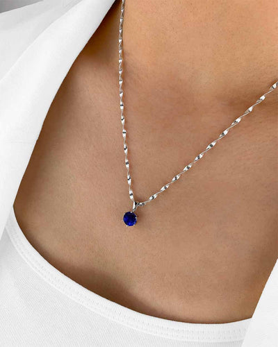 Damen Halskette Silber 925 Anhänger Kristall blau 'Mirielle', filigrane Silberkette Kristallanhänger gedrehte Kette kleiner Stein Frauen Kristallkette