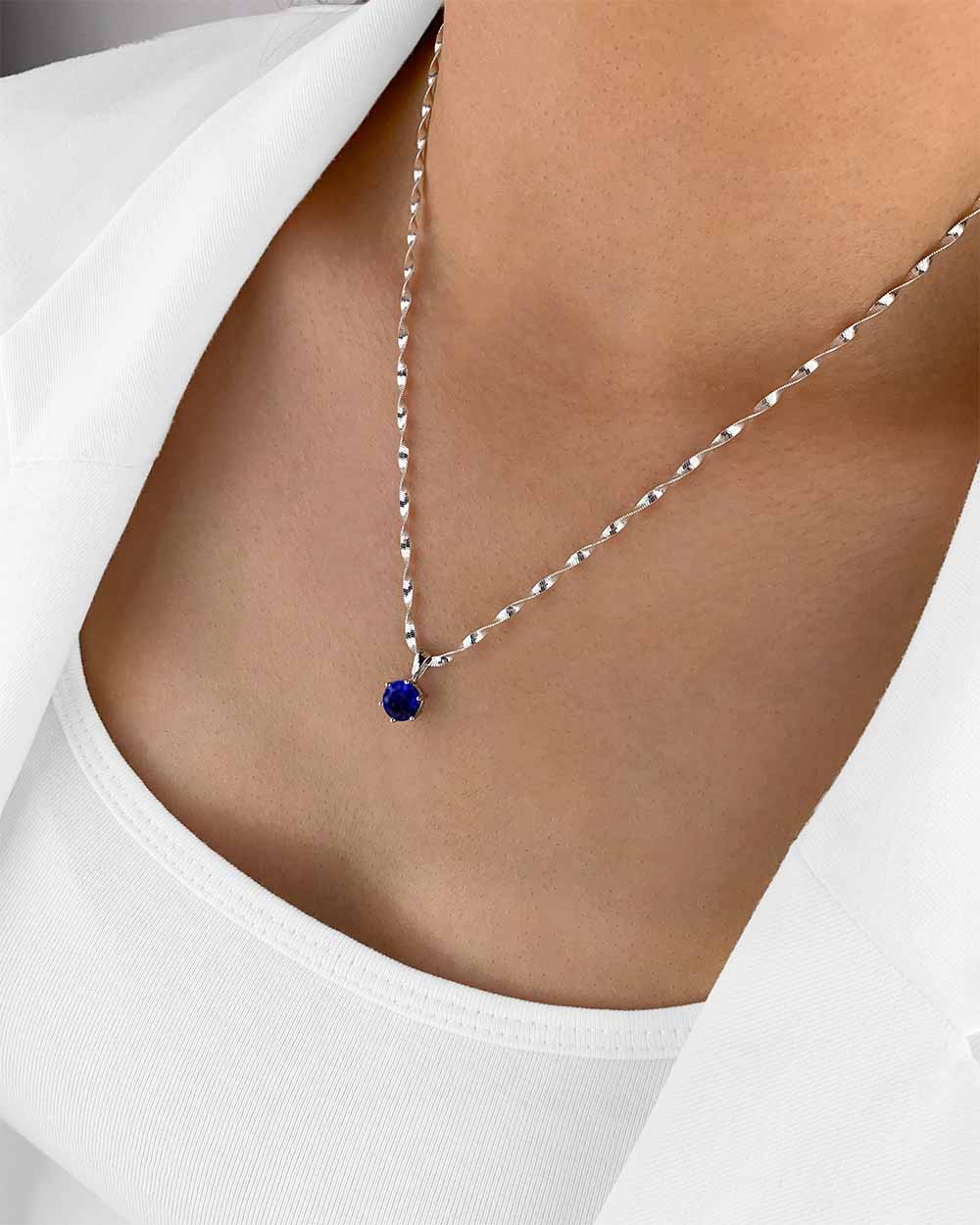 Damen Halskette Silber 925 Anhänger Kristall blau 'Mirielle', filigrane Silberkette Kristallanhänger gedrehte Kette kleiner Stein Frauen Kristallkette