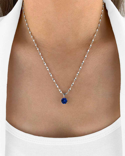 Damen Halskette Silber 925 Anhänger Kristall blau 'Mirielle', filigrane Silberkette Kristallanhänger gedrehte Kette kleiner Stein Frauen Kristallkette