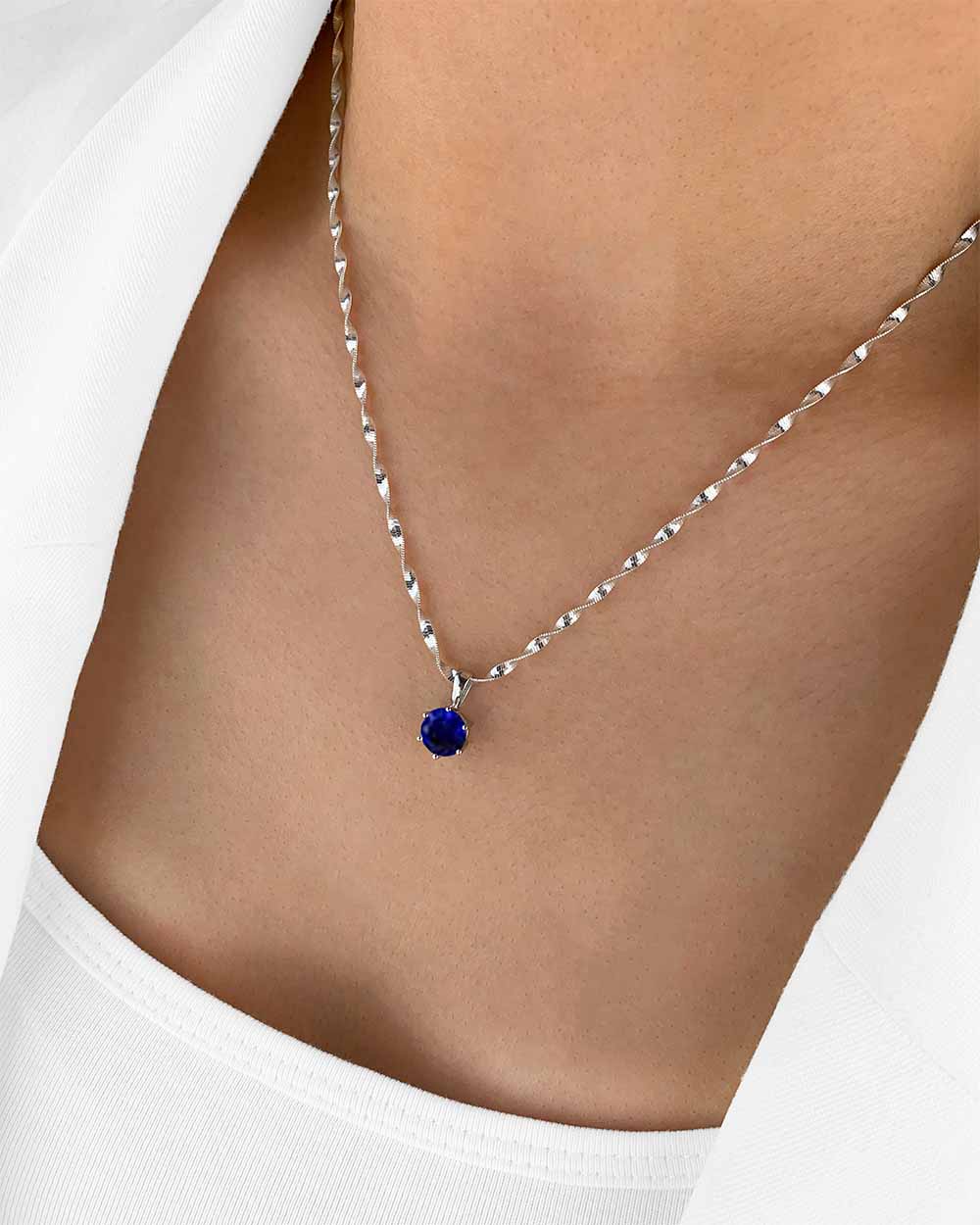 Damen Halskette Silber 925 Anhänger Kristall blau 'Mirielle', filigrane Silberkette Kristallanhänger gedrehte Kette kleiner Stein Frauen Kristallkette