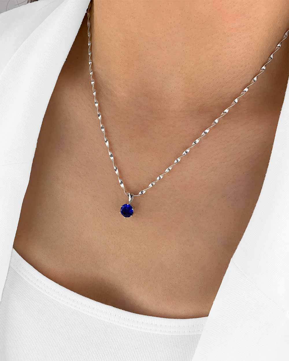 Damen Halskette Silber 925 Anhänger Kristall blau 'Mirielle', filigrane Silberkette Kristallanhänger gedrehte Kette kleiner Stein Frauen Kristallkette