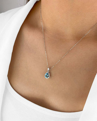 Damen Halskette Silber 925 rhodiniert Kristall Anhänger blauer Stein 'Serenity', filigrane Silberkette Kristallanhänger blau Kristallkette dünne Kette