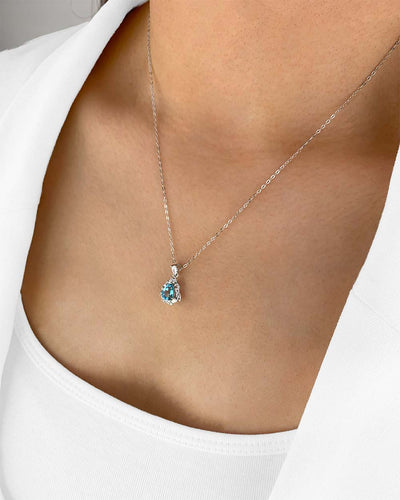 Damen Halskette Silber 925 rhodiniert Kristall Anhänger blauer Stein 'Serenity', filigrane Silberkette Kristallanhänger blau Kristallkette dünne Kette