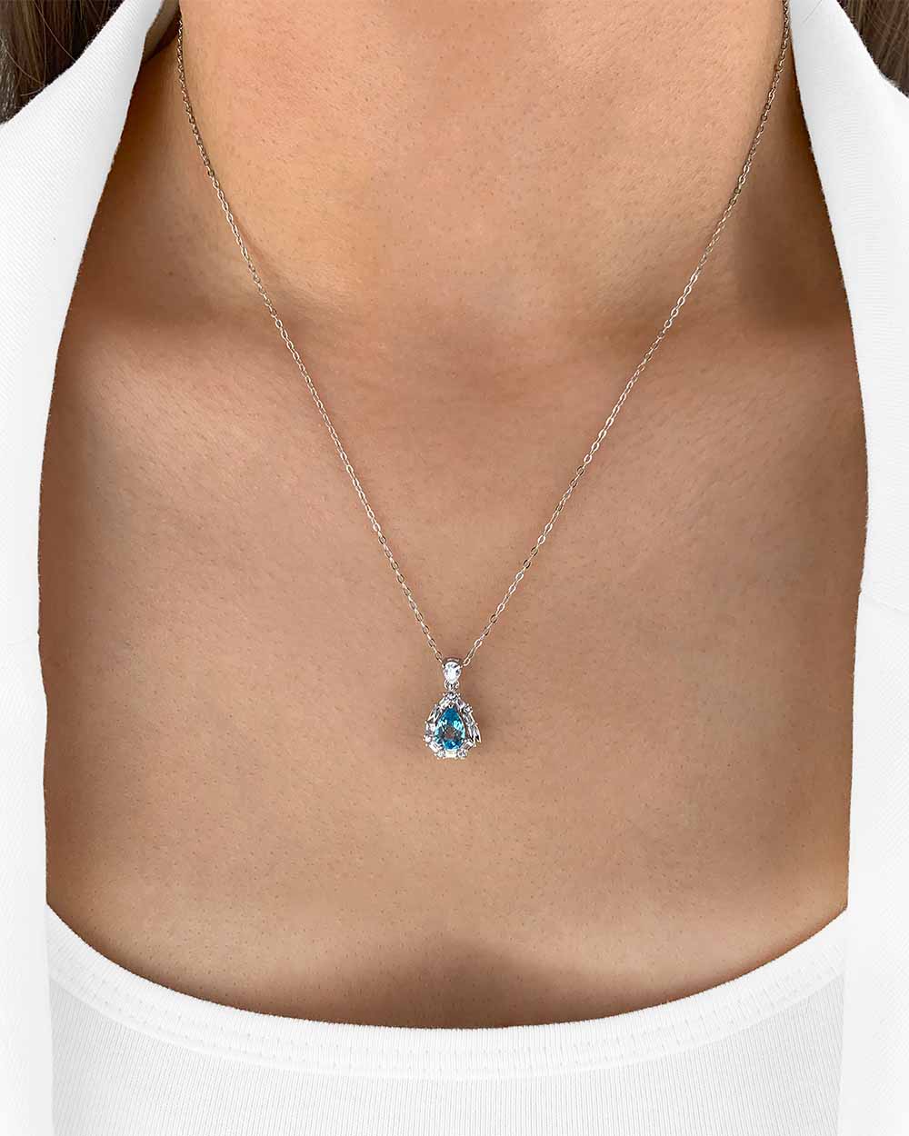 Damen Halskette Silber 925 rhodiniert Kristall Anhänger blauer Stein 'Serenity', filigrane Silberkette Kristallanhänger blau Kristallkette dünne Kette