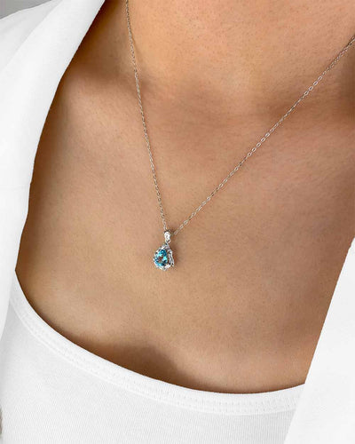 Damen Halskette Silber 925 rhodiniert Kristall Anhänger blauer Stein 'Serenity', filigrane Silberkette Kristallanhänger blau Kristallkette dünne Kette