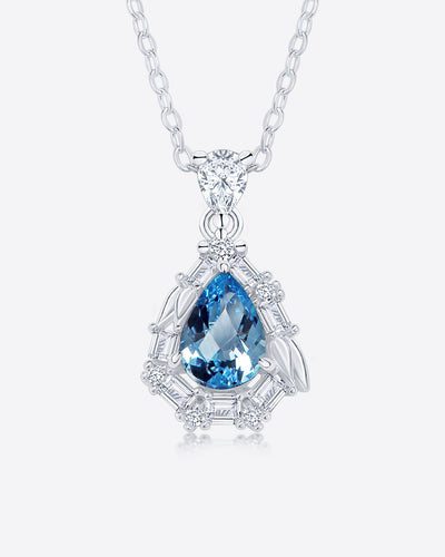 Damen Halskette Silber 925 rhodiniert Kristall Anhänger blauer Stein 'Serenity', filigrane Silberkette Kristallanhänger blau Kristallkette dünne Kette