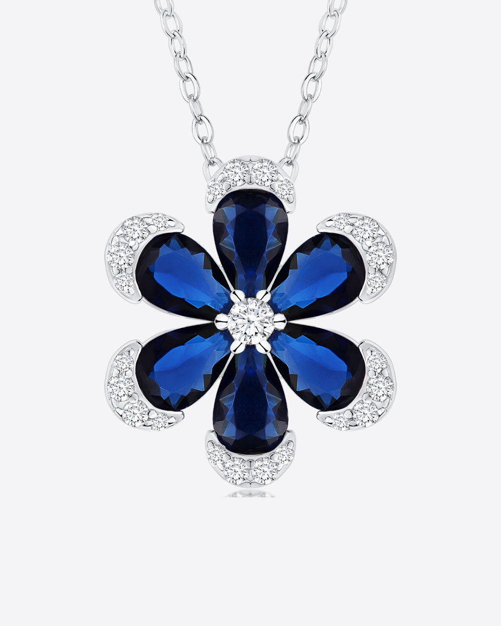 Damen Halskette Silber 925 Anhänger Blume Kristall blau 'Talira', filigrane Silberkette & blauer Blumenanhänger dünne Kette Blüte Blumenkette Zirkonia