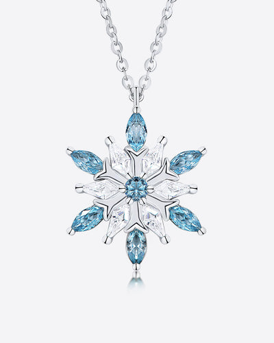 Damen Halskette Silber 925 Schneeflocke Anhänger Kristall blau 'Natalie', filigrane Silberkette Eiskristall, dünne Kette Schneekristall Winter Schmuck