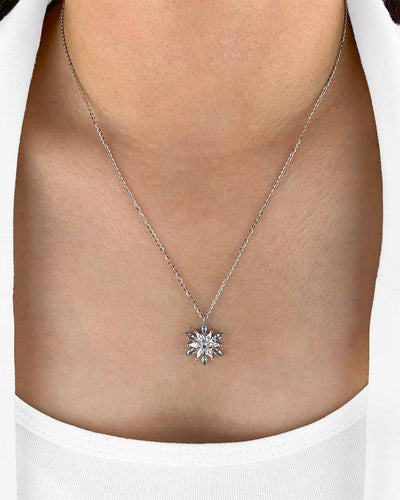 Damen Halskette Silber 925 Schneeflocke Anhänger Kristall blau 'Natalie', filigrane Silberkette Eiskristall, dünne Kette Schneekristall Winter Schmuck