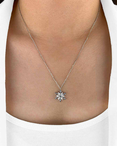 Damen Halskette Silber 925 Schneeflocke Anhänger Kristall blau 'Natalie', filigrane Silberkette Eiskristall, dünne Kette Schneekristall Winter Schmuck