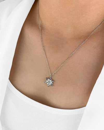 Damen Halskette Silber 925 Schneeflocke Anhänger Kristall blau 'Natalie', filigrane Silberkette Eiskristall, dünne Kette Schneekristall Winter Schmuck