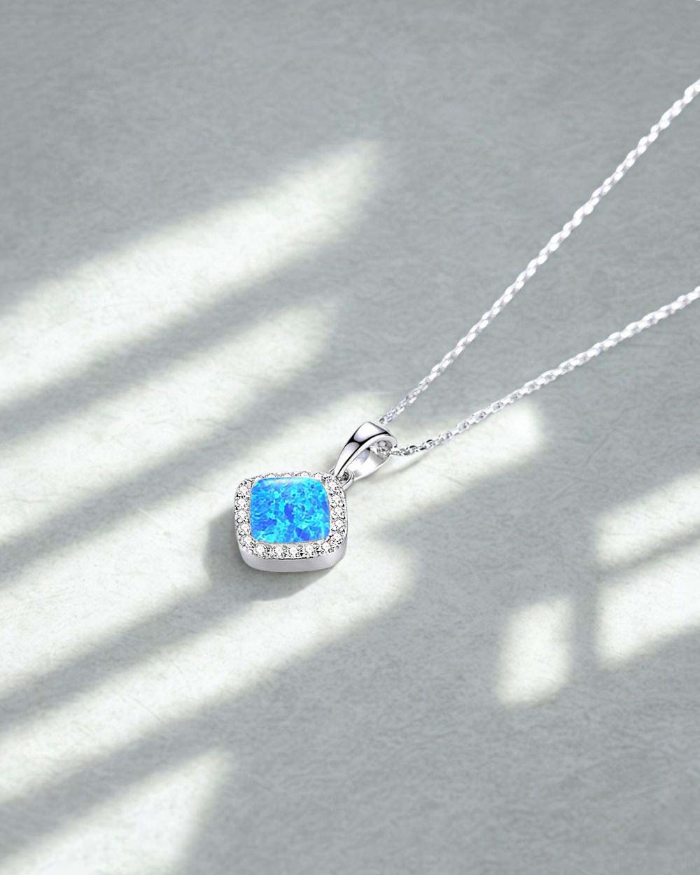 Damen Halskette Silber 925 Anhänger Kristall blau 'Alexis', filigrane Silberkette kleiner Stein türkis Quadrat dünne Kette Kristallanhänger DANIEL CLIFFORD