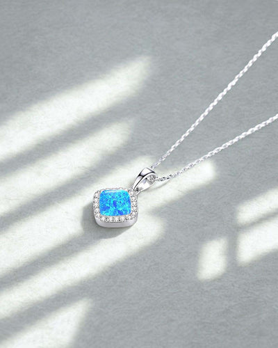 Damen Halskette Silber 925 Anhänger Kristall blau 'Alexis', filigrane Silberkette kleiner Stein türkis Quadrat dünne Kette Kristallanhänger DANIEL CLIFFORD