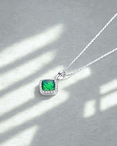 Damen Halskette Silber 925 Anhänger Kristall grün 'Alexis', filigrane Silberkette kleiner Stein Quadrat dünne Kette Kristallanhänger DANIEL CLIFFORD