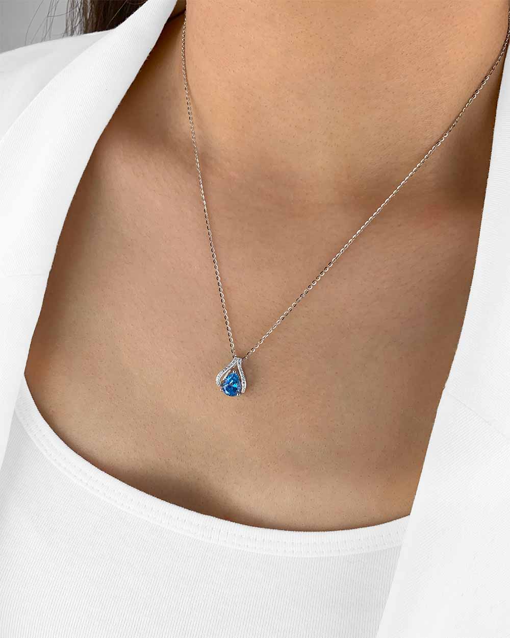 Damen Halskette Silber 925 rhodiniert Anhänger Kristall Tropfen 'Inara', filigrane Silberkette Kristallanhänger klein Stein dünne Kette Sterlingsilber