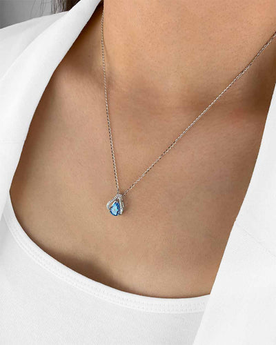 Damen Halskette Silber 925 rhodiniert Anhänger Kristall Tropfen 'Inara', filigrane Silberkette Kristallanhänger klein Stein dünne Kette Sterlingsilber