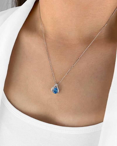 Damen Halskette Silber 925 rhodiniert Anhänger Kristall Tropfen 'Inara', filigrane Silberkette Kristallanhänger klein Stein dünne Kette Sterlingsilber
