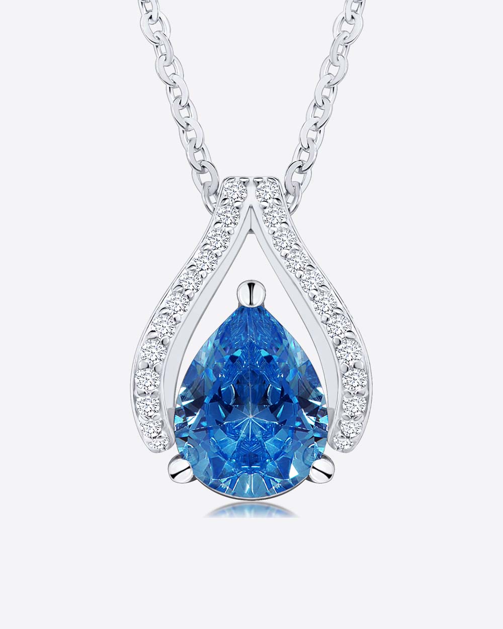 Damen Halskette Silber 925 rhodiniert Anhänger Kristall Tropfen 'Inara', filigrane Silberkette Kristallanhänger klein Stein dünne Kette Sterlingsilber