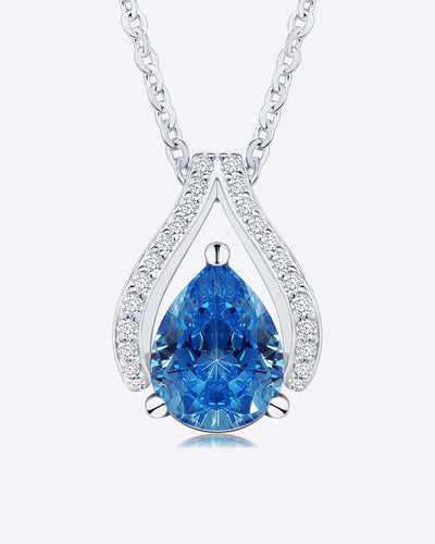 Damen Halskette Silber 925 rhodiniert Anhänger Kristall Tropfen 'Inara', filigrane Silberkette Kristallanhänger klein Stein dünne Kette Sterlingsilber