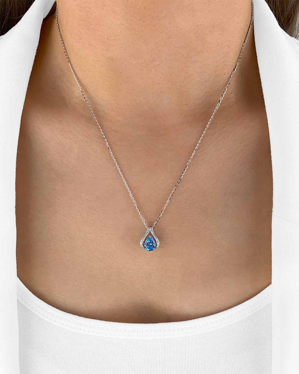 Damen Halskette Silber 925 rhodiniert Anhänger Kristall Tropfen 'Inara', filigrane Silberkette Kristallanhänger klein Stein dünne Kette Sterlingsilber
