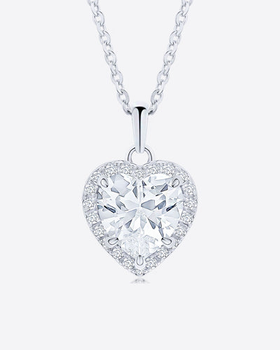 Damen Halskette Silber 925 Anhänger Herz Kristall Zirkonia 'Lene', filigrane Silberkette Herzanhänger klein, dünne Kette Kristallanhänger Herzkette