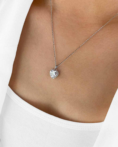 Damen Halskette Silber 925 Anhänger Herz Kristall Zirkonia 'Lene', filigrane Silberkette Herzanhänger klein, dünne Kette Kristallanhänger Herzkette