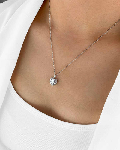 Damen Halskette Silber 925 Anhänger Herz Kristall Zirkonia 'Lene', filigrane Silberkette Herzanhänger klein, dünne Kette Kristallanhänger Herzkette