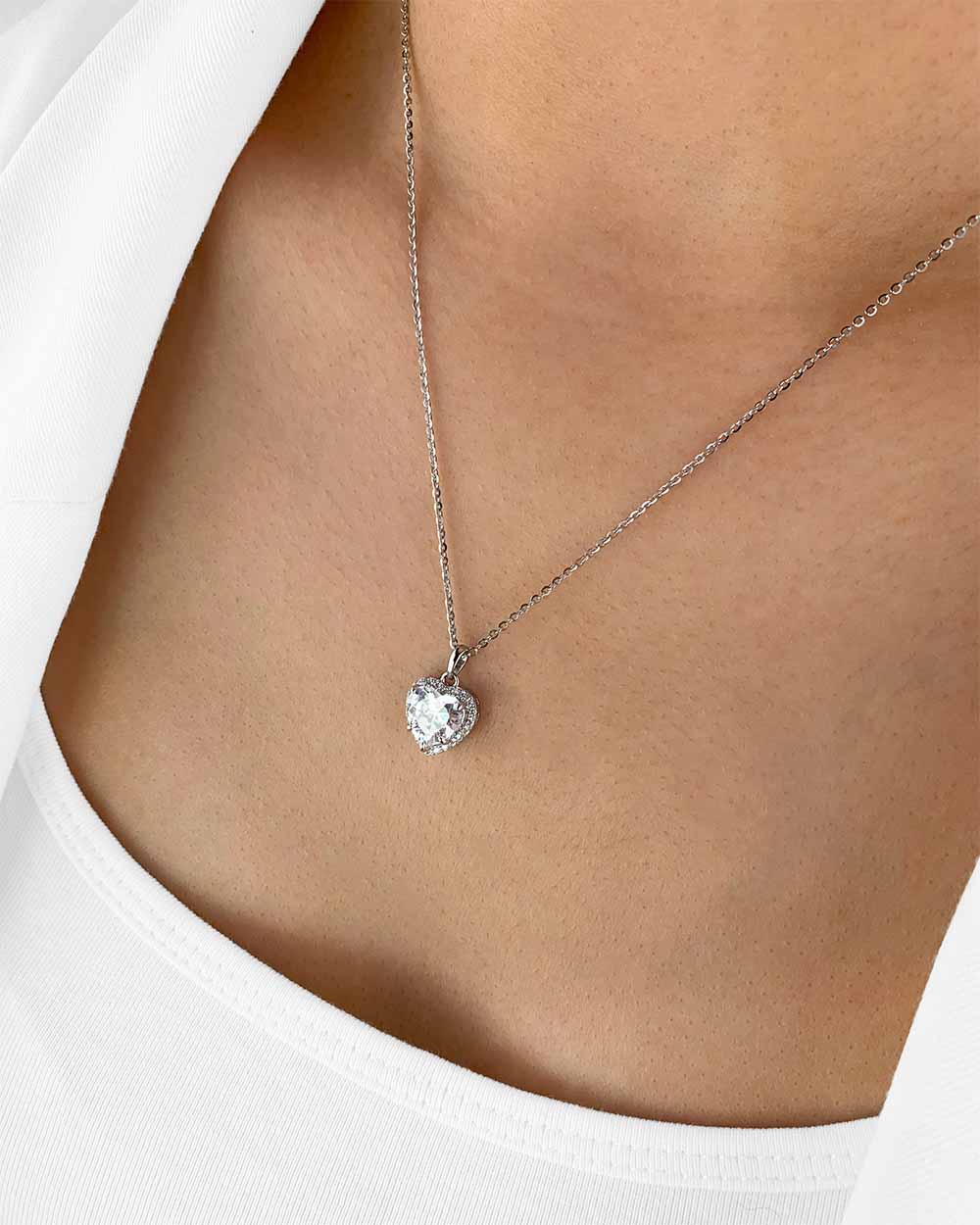 Damen Halskette Silber 925 Anhänger Herz Kristall Zirkonia 'Lene', filigrane Silberkette Herzanhänger klein, dünne Kette Kristallanhänger Herzkette