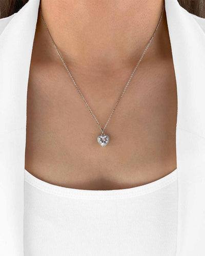 Damen Halskette Silber 925 Anhänger Herz Kristall Zirkonia 'Lene', filigrane Silberkette Herzanhänger klein, dünne Kette Kristallanhänger Herzkette