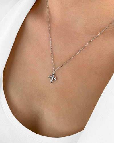 Damen Halskette Silber 925 Anhänger Kreuz Lilie 'Lilia', Silberkette Kreuzanhänger klein Lilienkreuz + Kristall, Fleur de lis Kreuzkette Ornamentkreuz