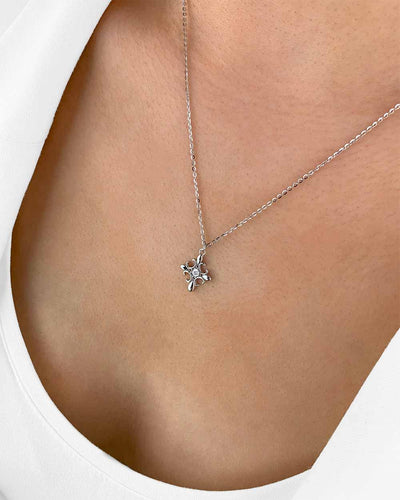 Damen Halskette Silber 925 Anhänger Kreuz Lilie 'Lilia', Silberkette Kreuzanhänger klein Lilienkreuz + Kristall, Fleur de lis Kreuzkette Ornamentkreuz