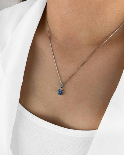 Damen Halskette Silber 925 Anhänger Kristall blau 'Maris', filigrane Silberkette Kristallanhänger, dünne Kette blauer Stein rund echt Sterlingsilber