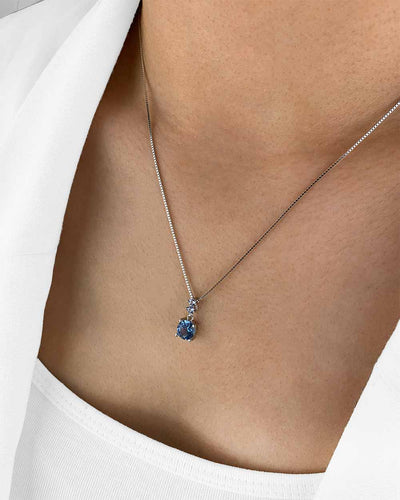 Damen Halskette Silber 925 Anhänger Kristall blau 'Maris', filigrane Silberkette Kristallanhänger, dünne Kette blauer Stein rund echt Sterlingsilber