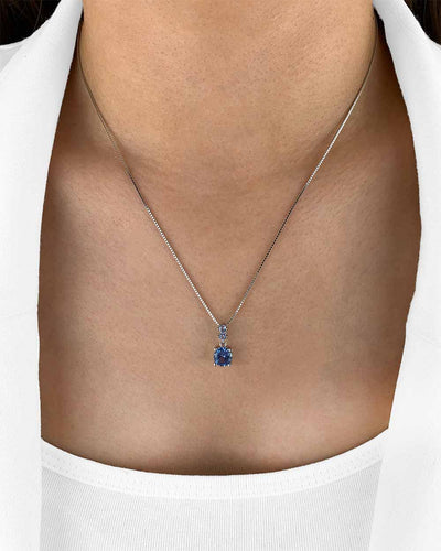 Damen Halskette Silber 925 Anhänger Kristall blau 'Maris', filigrane Silberkette Kristallanhänger, dünne Kette blauer Stein rund echt Sterlingsilber