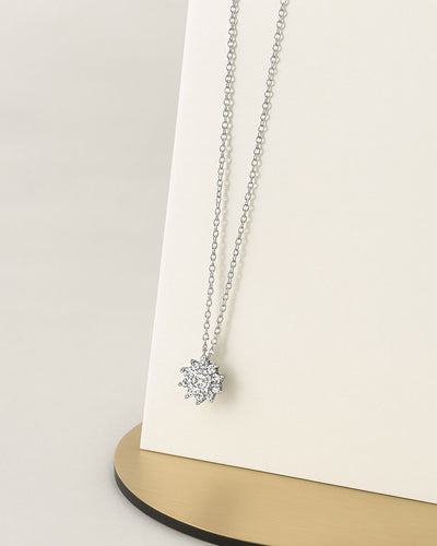 Damen Halskette Silber 925 Anhänger Schneeblume Eisblume 'Yuki', filigrane Silberkette Kristallanhänger klein, dünne Kette Steinchen Zirkonia Kristall