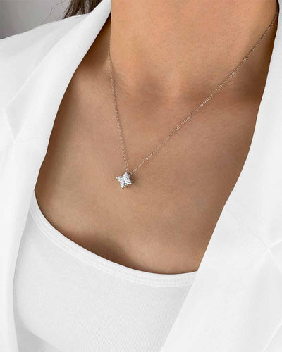 Damen Halskette Silber 925 Kristall Anhänger Stern 'Carly', filigrane Silberkette Kristallanhänger, dünne Kette Sternanhänger, Sternkette mit Stein